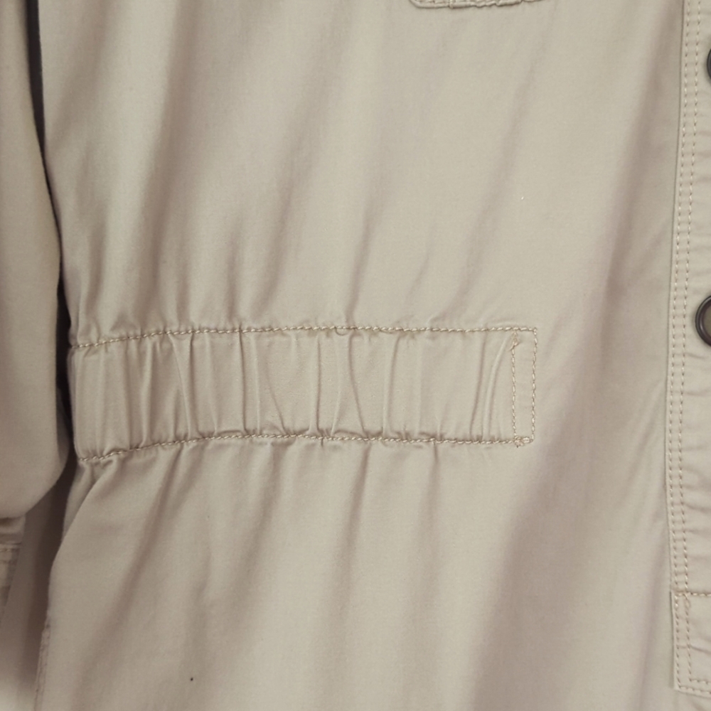 Ann Taylor Loft Khaki Safari Button Tab Sleeve Collared Dress SP Tan Pockets - Picture 6 of 16